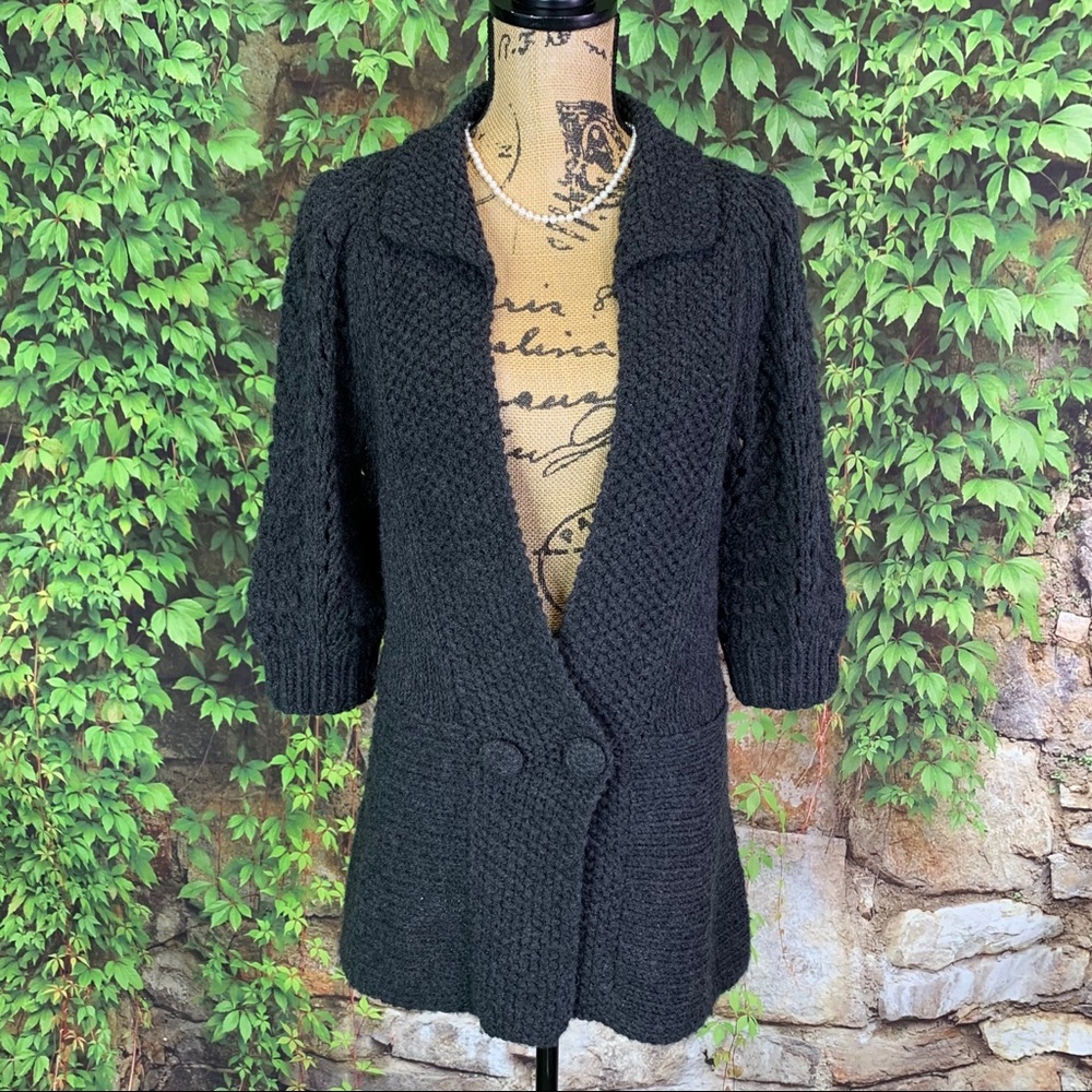 SISTERS Chunky Charcoal Cabled Cardigan Sweater, L